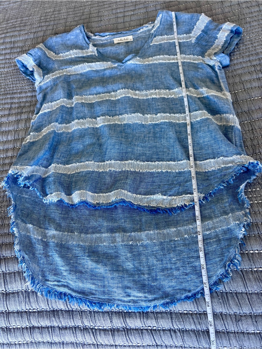 Bella Dahl Beachy Light Blue & White Striped V-Neck Short Sleeve Blouse Size XS - Picture 7 of 11